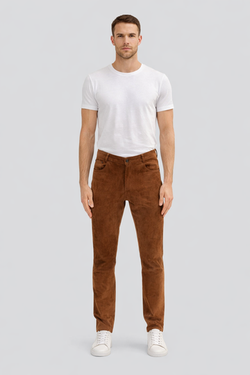 Chestnut Luxe Mens Brown Suede Vintage Pants