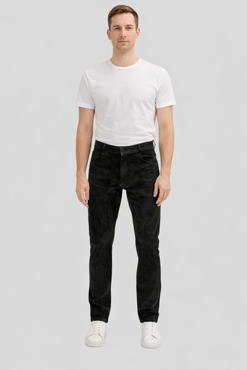 Noir Depth Mens Black Suede Slim Fit Pants