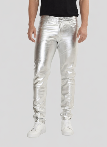Chrome Flash Silver Leather Pants