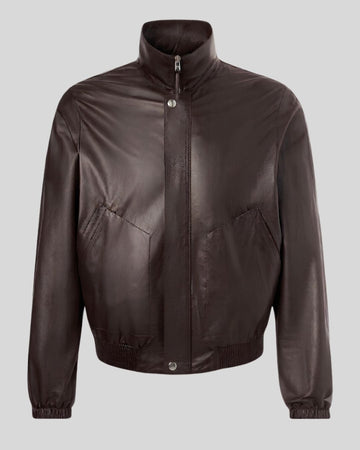 Harrington Dark Brown Leather Bomber Jacket