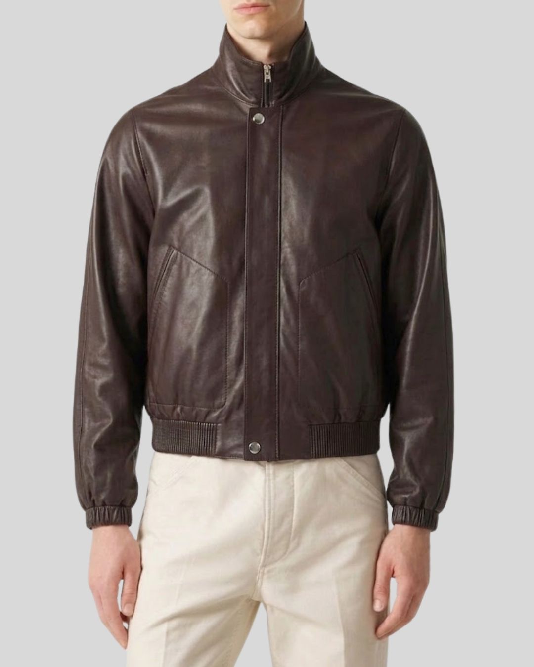 Harrington Dark Brown Leather Bomber Jacket