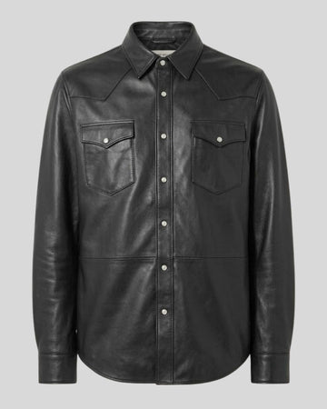 Midnight Ranch Black Leather Shirt Jacket for Men