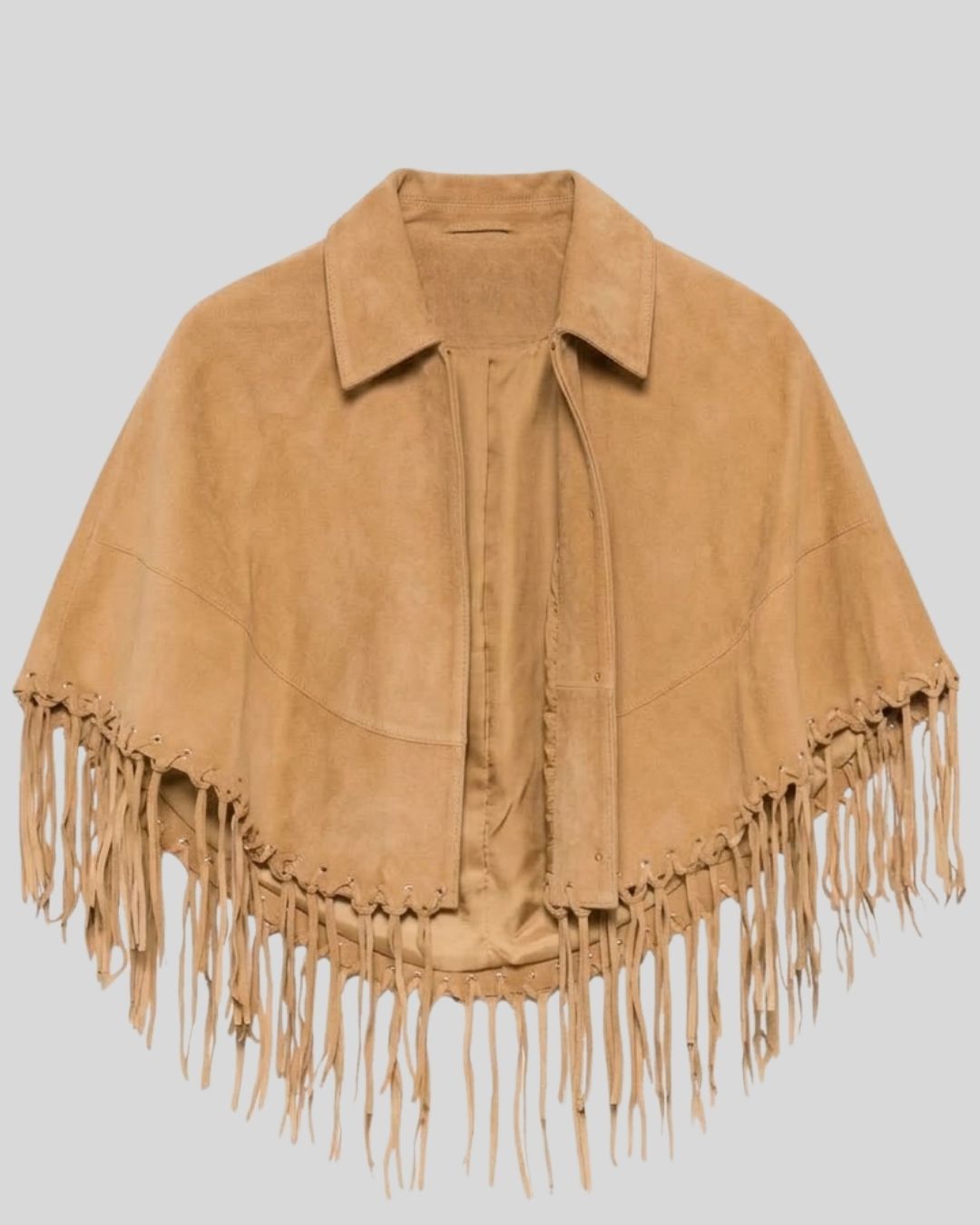 Sierra Solstice Tan Suede Fringe Cape