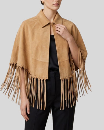 Sierra Solstice Tan Suede Fringe Cape