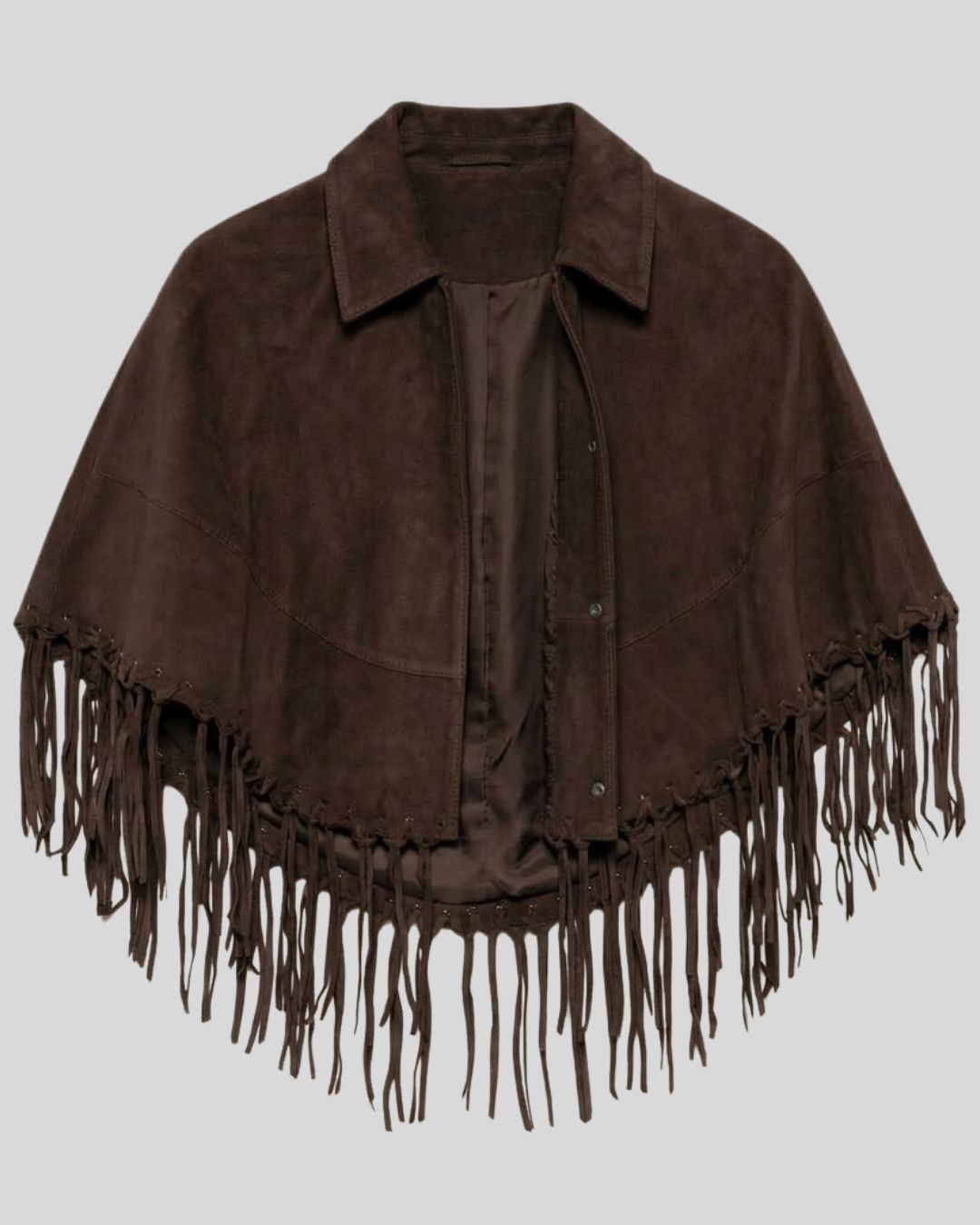 Sierra Nocturne Dark Brown Suede Fringe Cape