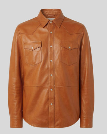 Canyon West Caramel Brown Leather Shirt Jacket for Men