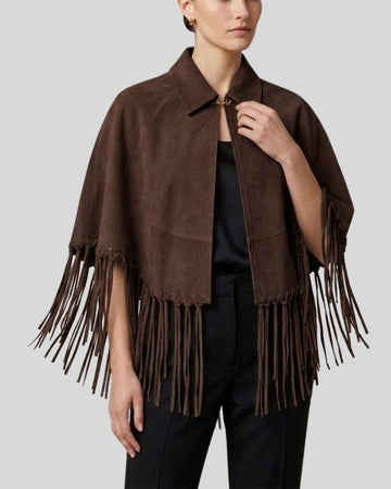 Sierra Nocturne Dark Brown Suede Fringe Cape
