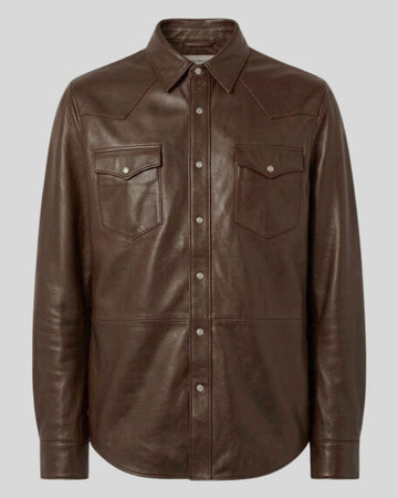 Frontier Oak Dark Brown Leather Shirt Jacket for Men