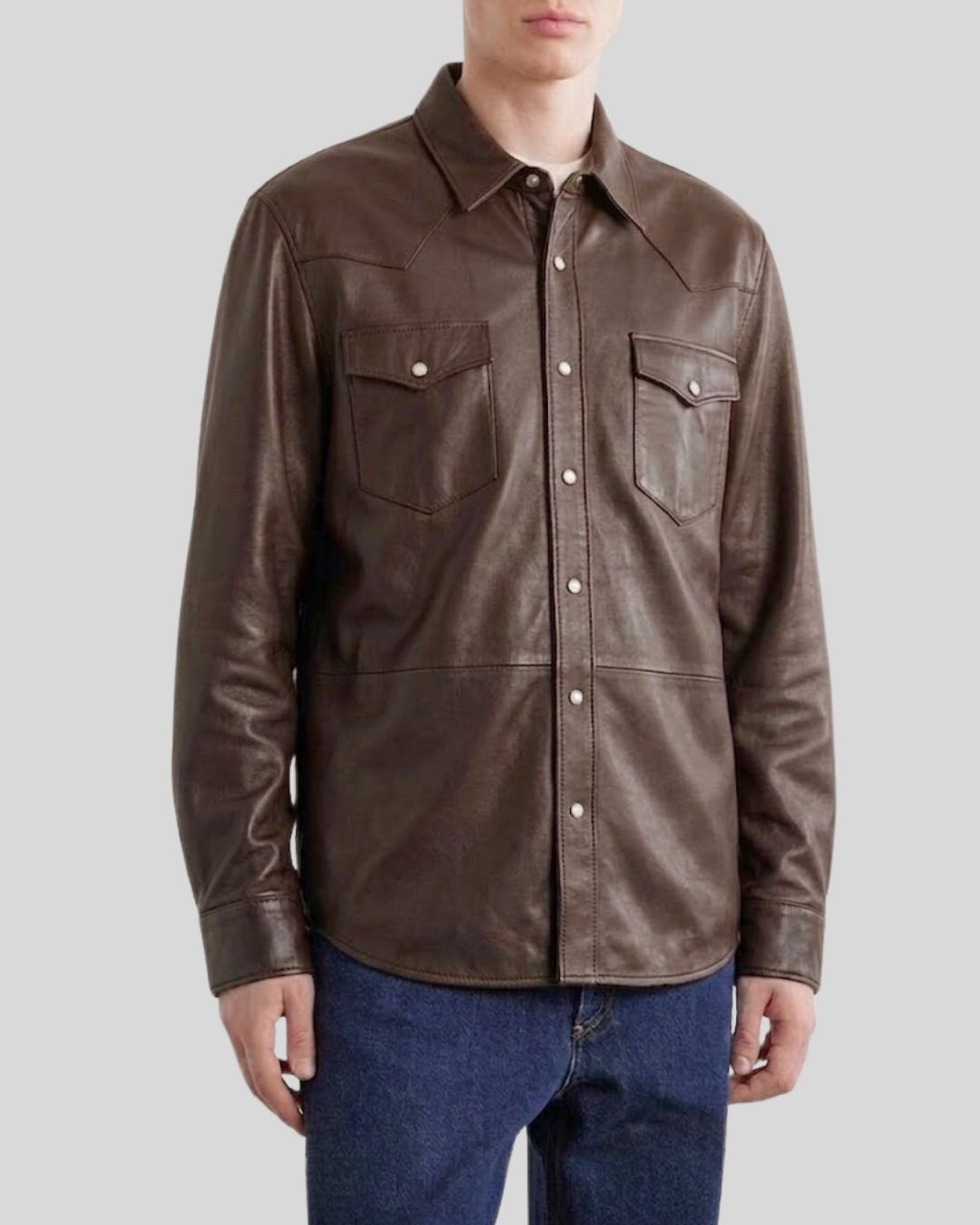 Oak Dark Brown Leather Shirt Jacket
