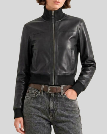 Onyx Form Black Cropped Leather Bomber Jacket
