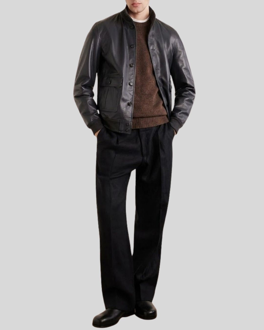 Noir Command Leather Bomber Jacket