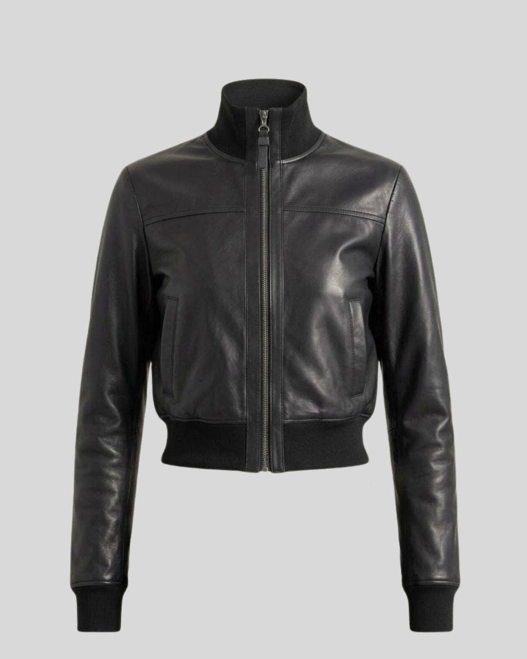 Onyx Form Black Cropped Leather Bomber Jacket