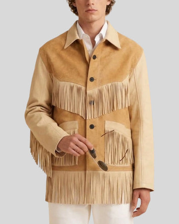 Sierra Frontier Tan Leather & Suede Fringe Jacket