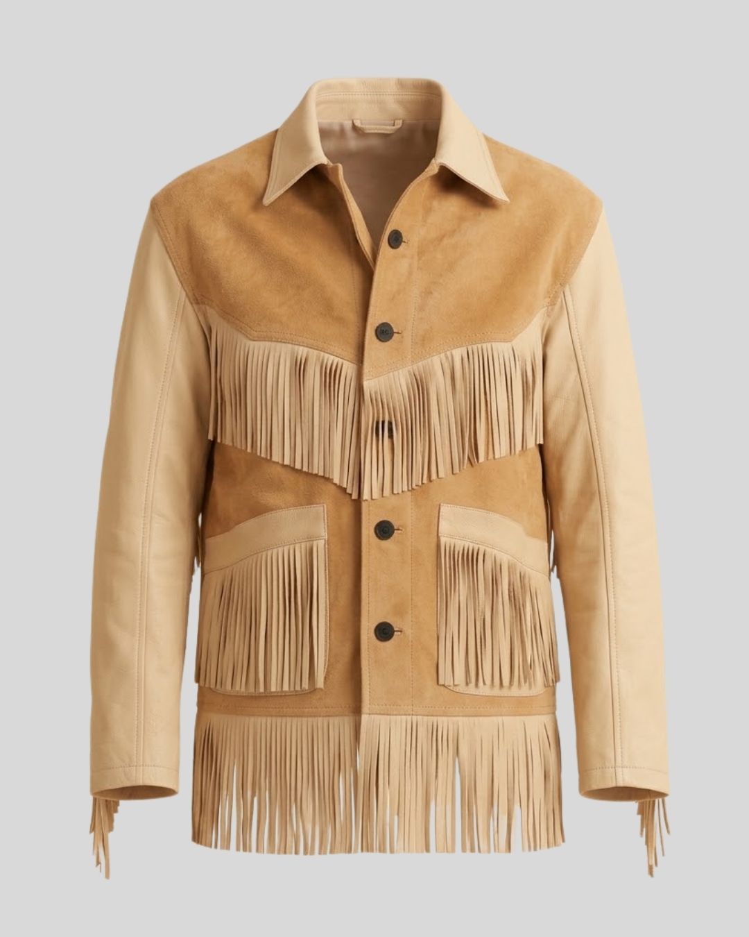 Sierra Frontier Tan Leather & Suede Fringe Jacket