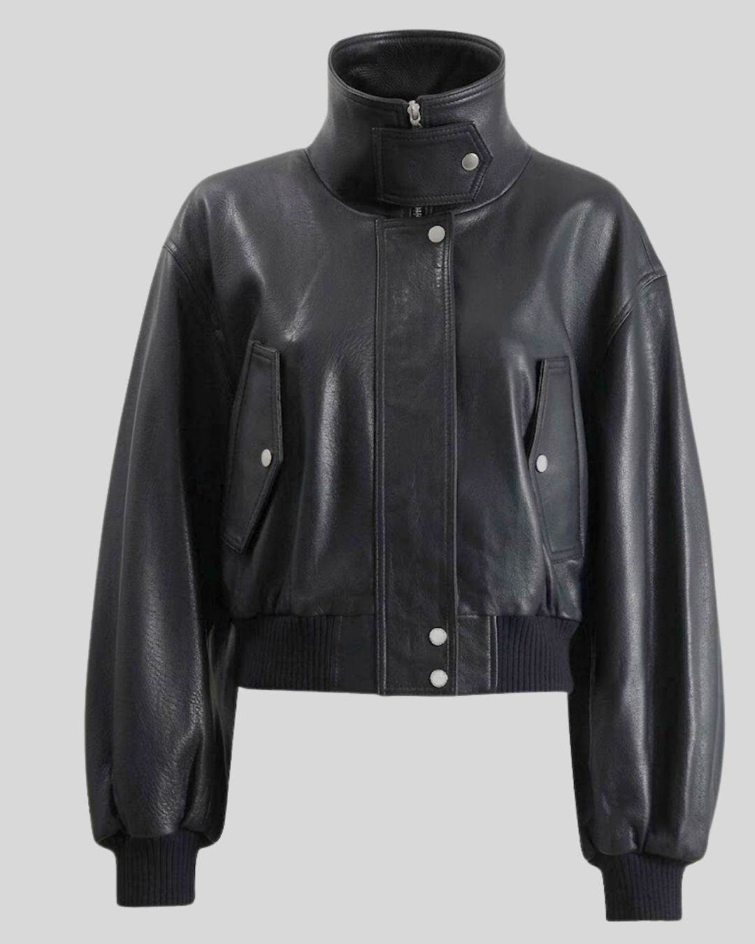 Onyx Vanguard Black Cropped Leather Bomber Jacket