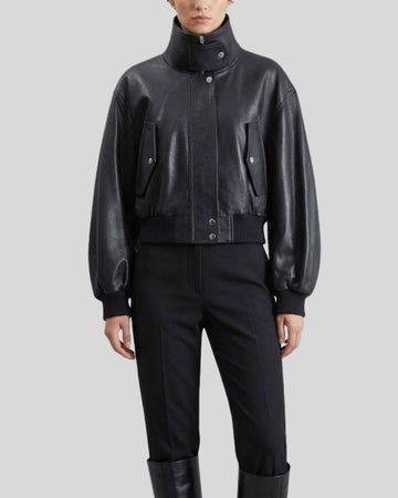 Onyx Vanguard Black Cropped Leather Bomber Jacket