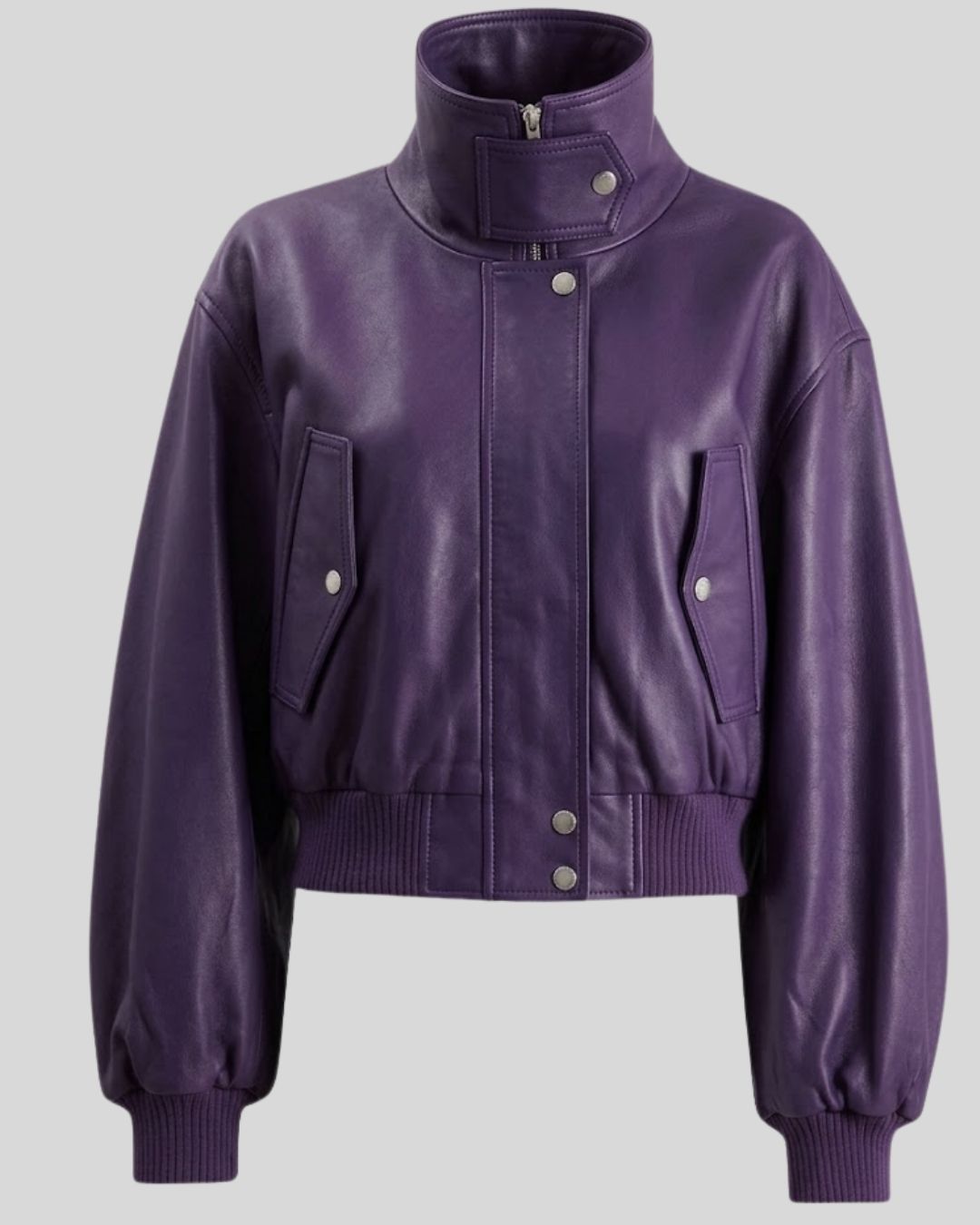 Violet Vanguard Purple Cropped Leather Bomber Jacket