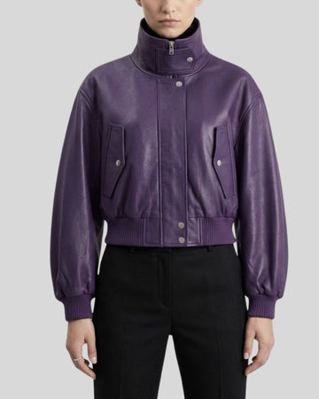 Violet Vanguard Purple Cropped Leather Bomber Jacket
