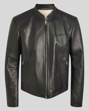Midnight Circuit Black Leather Cafe Racer Jacket for Men