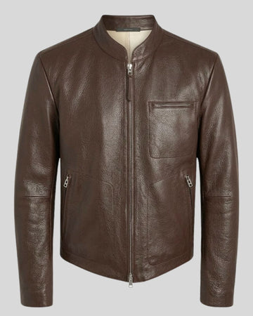 Midtown Rush Dark Brown Leather Cafe Racer Jacket for Men