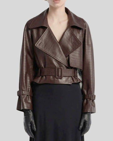 Cocoa Eclipse Croc-Embossed Leather Trench Jacket