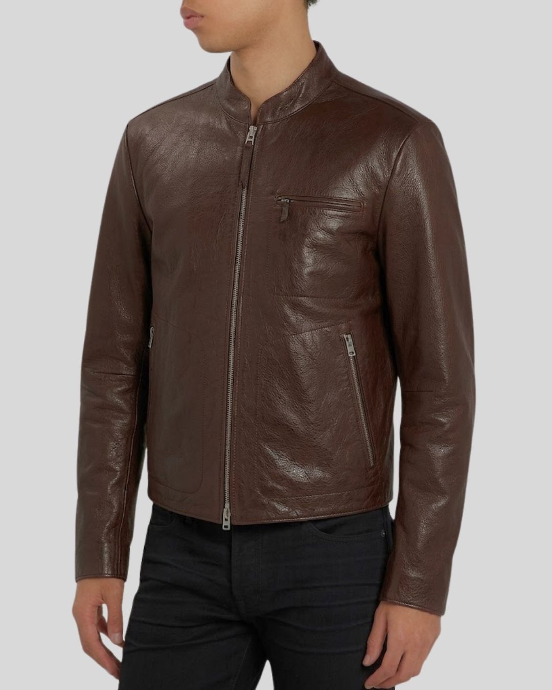 Midtown Dark Brown Leather Cafe Racer Jacket