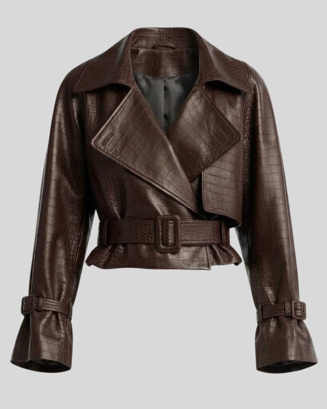 Cocoa Eclipse Croc-Embossed Leather Trench Jacket