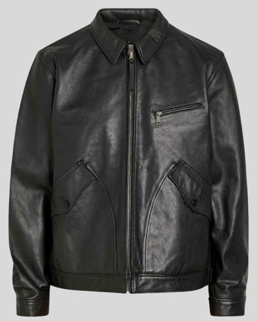 Riverton Black Leather Zip Jacket for Men