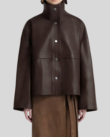 Noir Axis Dark Brown Oversized Leather Jacket
