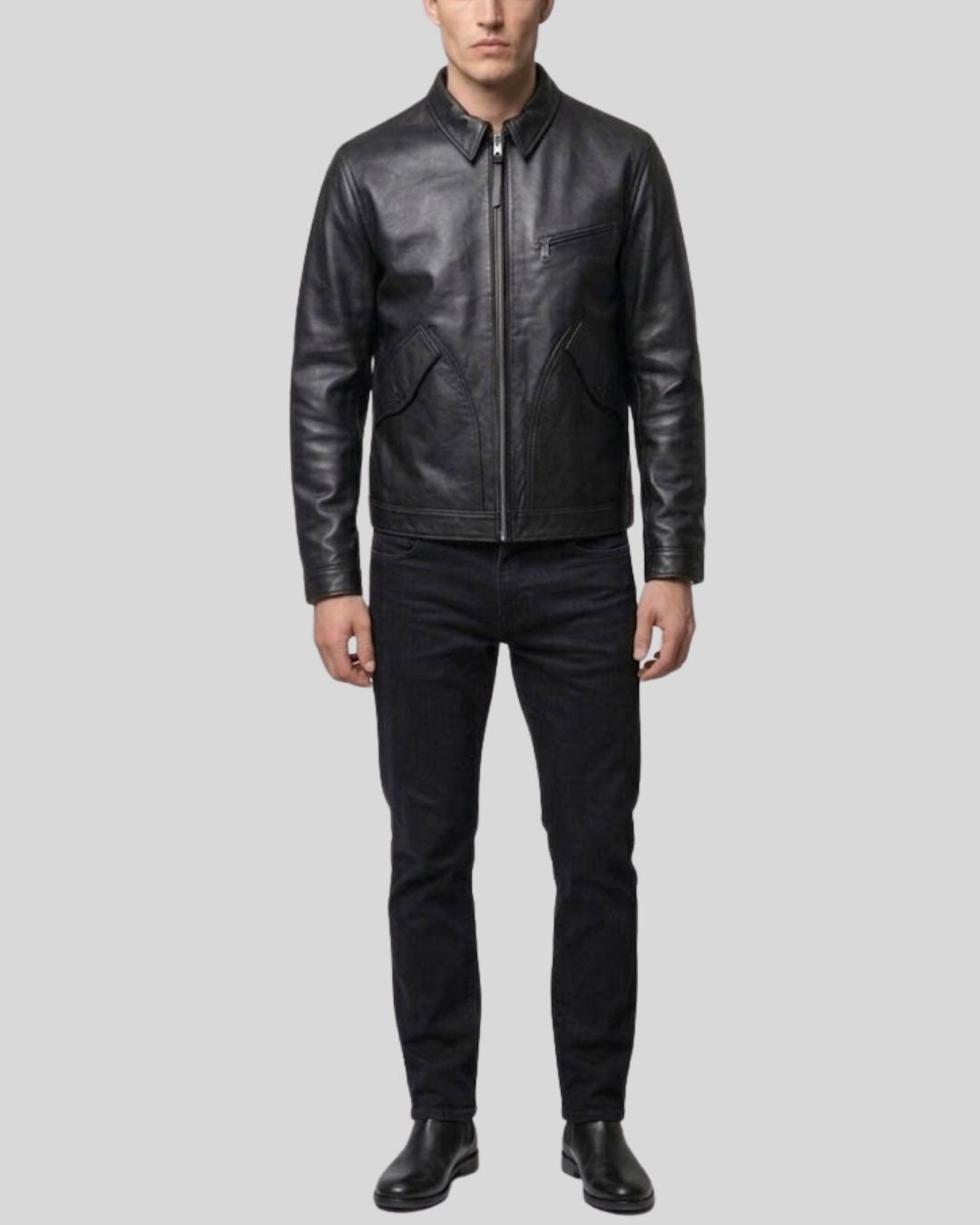Riverton Black Leather Zip-Up Jacket