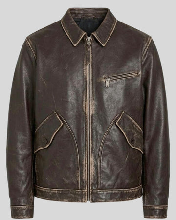 Sawyer Distressed Brown Cowhide Leather Jacket for Men