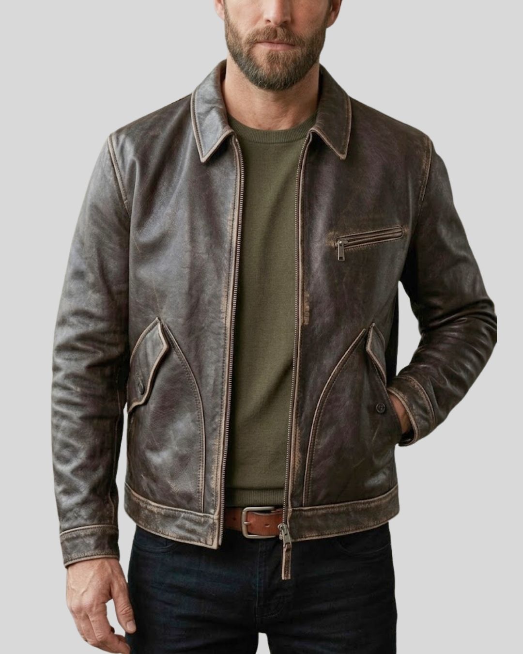 Sawyer Distressed Brown Cowhide Leather Jacket