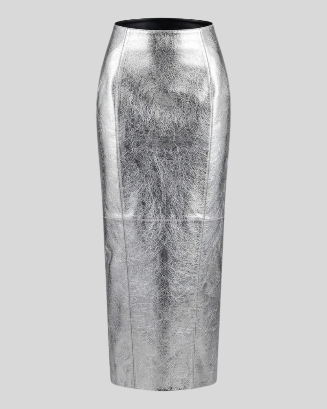 Luna Argent Metallic Silver Leather Maxi Skirt
