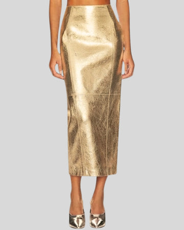 Aurelia Gild Metallic Gold Leather Maxi Skirt