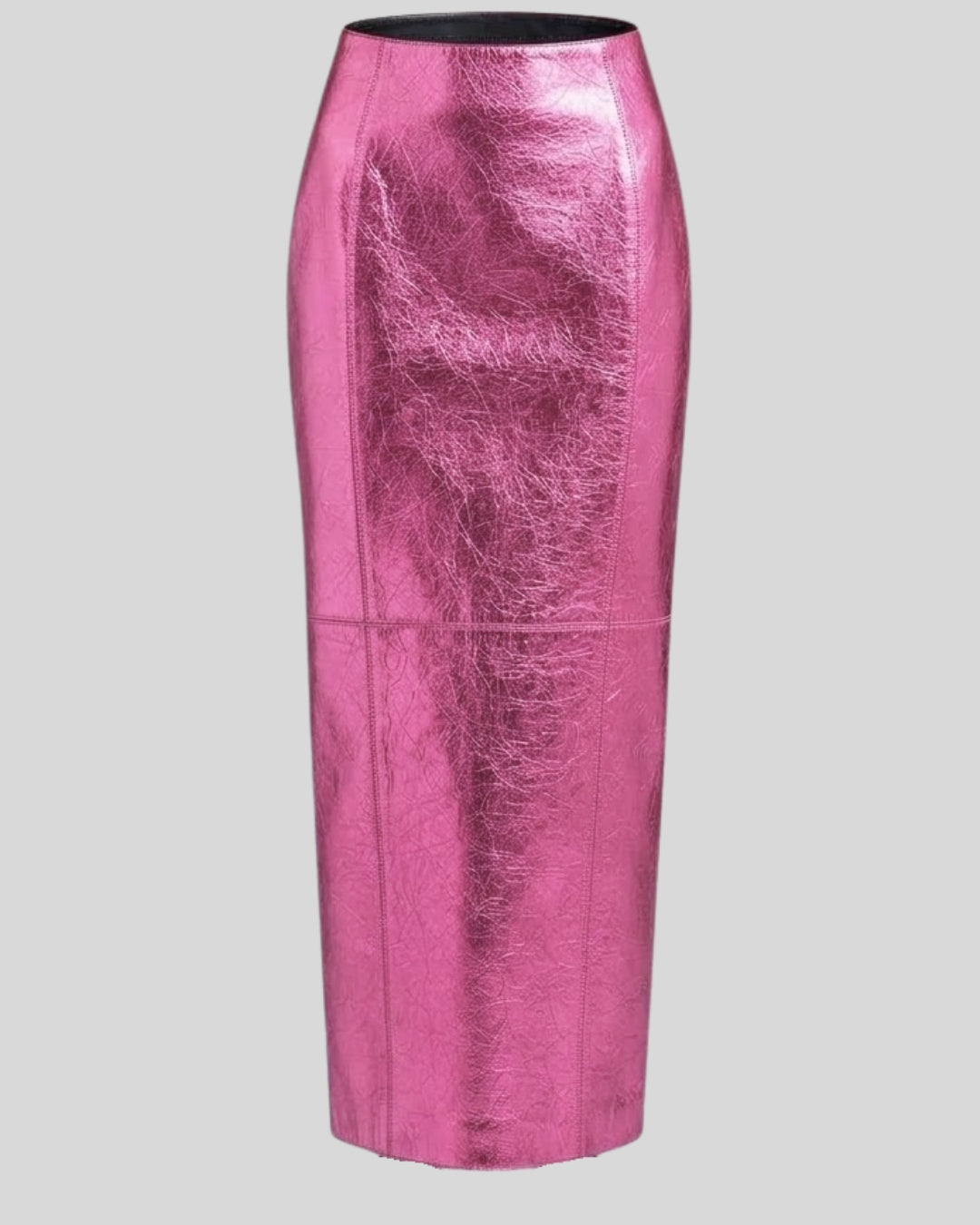 Rose Voltage Metallic Pink Leather Maxi Skirt