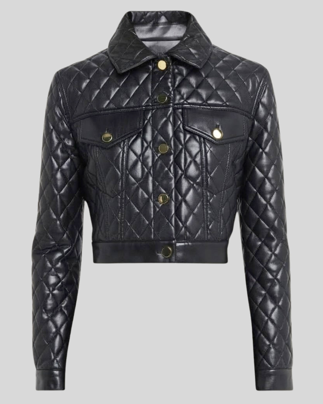 Noir Diamond Black Quilted Leather Trucker Jacket