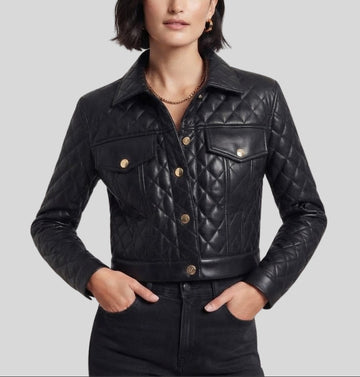 Noir Diamond Black Quilted Leather Trucker Jacket