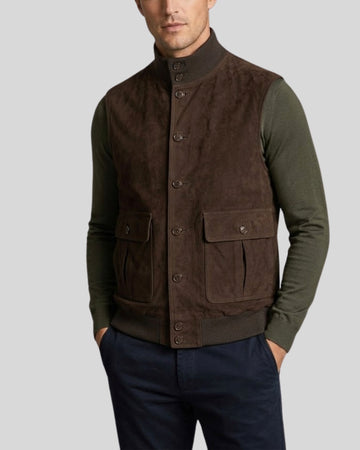 Cocoa Reserve Brown Suede Utility Vest for Men