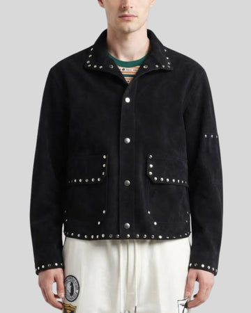 StudDust Noir Black Suede Studded Jacket for Men