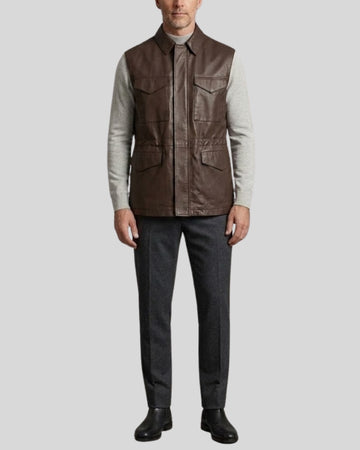 Ridgefield Dark Brown Leather Utility Vest for Men