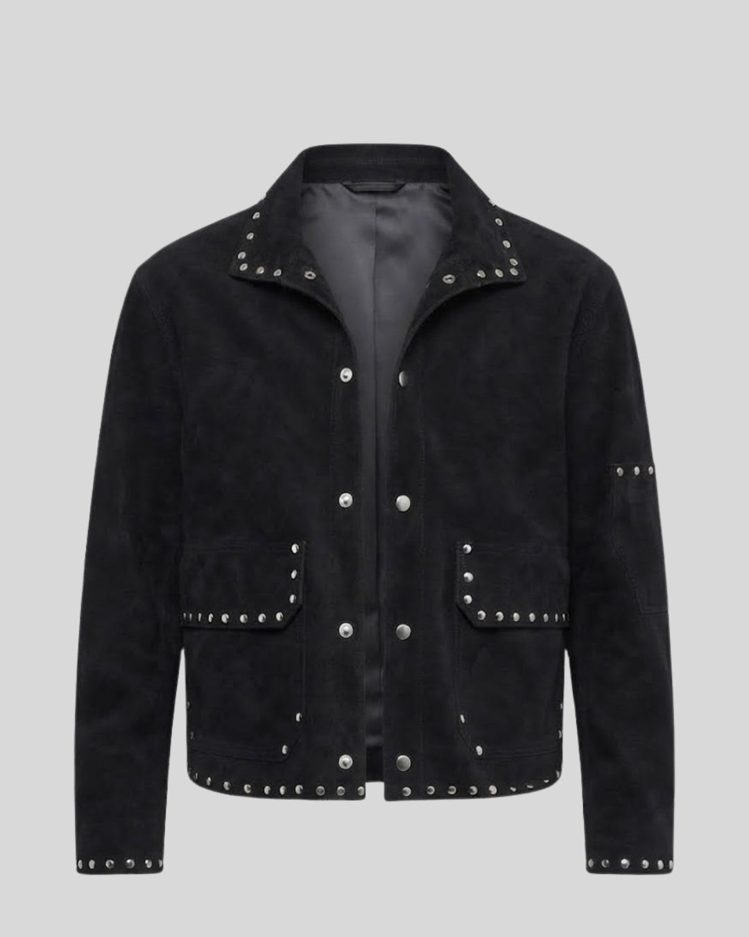 StudDust Noir Black Suede Studded Jacket for Men
