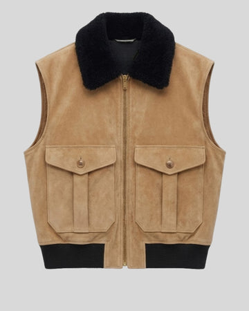 Alder Tan Suede Shearling Collar Vest