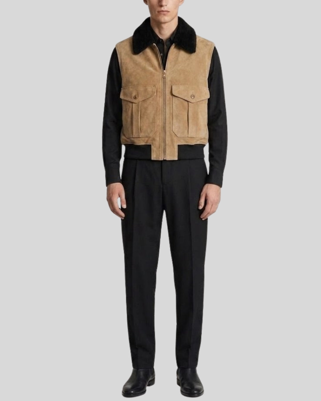Alder Tan Suede Shearling Collar Vest