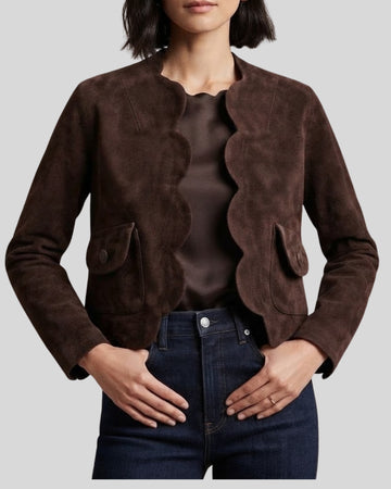 Cocoa Scallop Dark Brown Suede Jacket