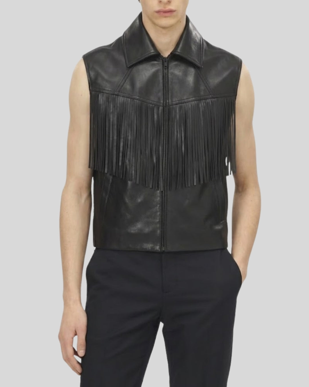 Weston Black Leather Fringe Vest
