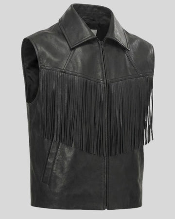 Weston Black Leather Fringe Vest