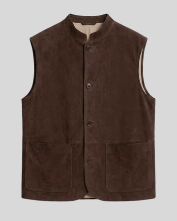 Hawthorne Dark Brown Suede Button Vest for Men