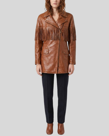 Sierra Grace Womens Brown Western Fringe Biker Coat