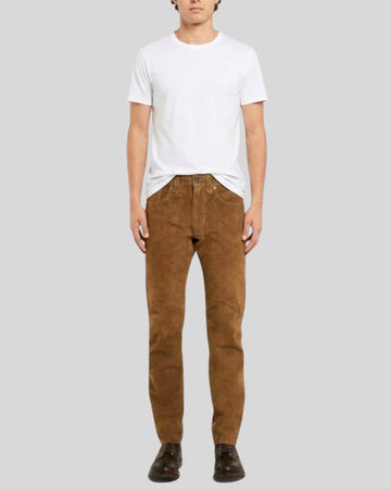 Chestnut Luxe Brown Suede Straight Fit Pants for Men