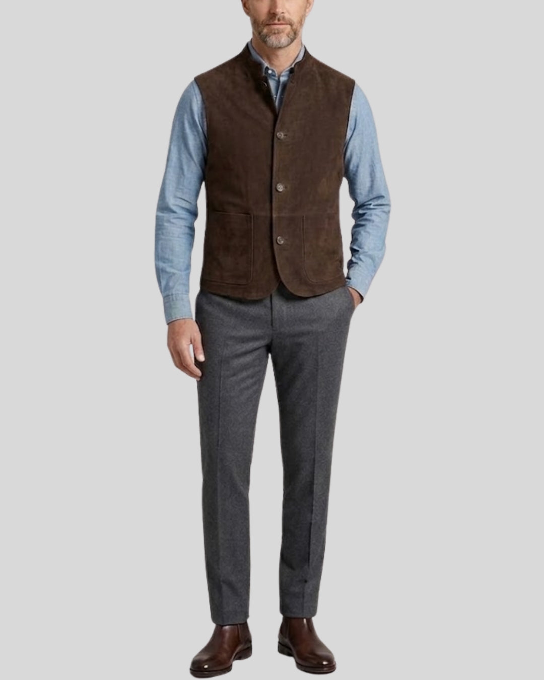 Hawthorne Dark Brown Suede Button Vest